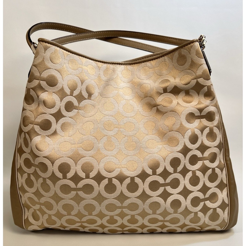 Coach Madison Phoebe Op Art Gold Sateen Purple Interior Shoulder Bag 26448